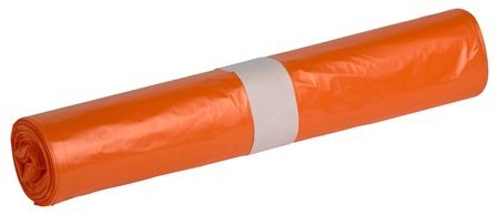 Afvalzak HDPE 50x90cm Oranje 23my per rol á 20st.