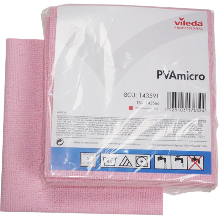 Vileda PVA micro microvezeldoeken 38x35 cm 5 stuks rood