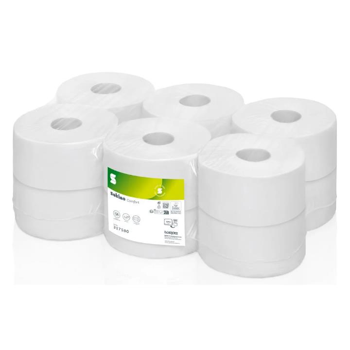 Systeem-toiletpapier op grote rollen van binnenuit afgerold